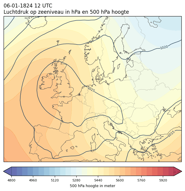 Weerkaart van 6 januari 1824 om 12 UTC