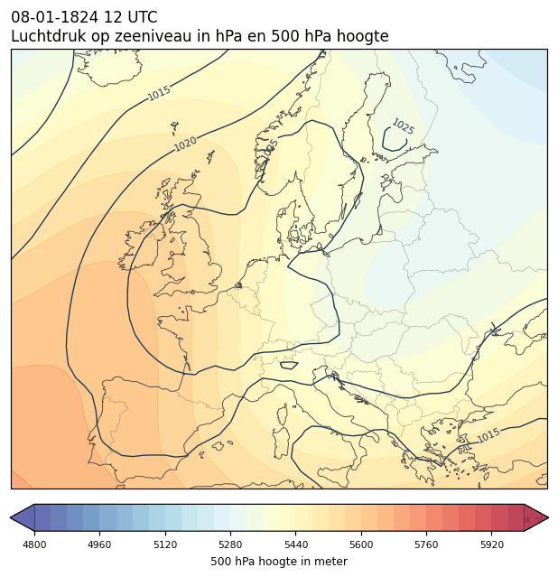 Weerkaart van 8 januari 1824 om 12 UTC