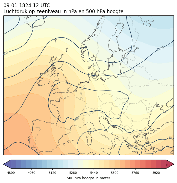Weerkaart van 9 januari 1824 om 12 UTC