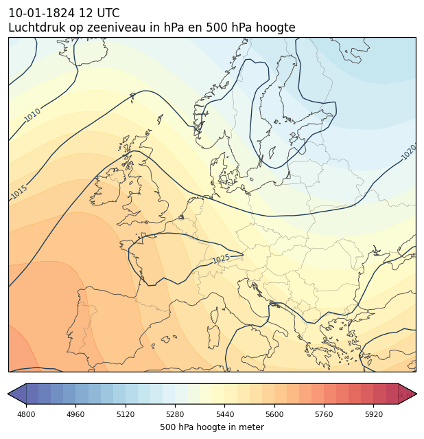 Weerkaart van 10 januari 1824 om 12 UTC