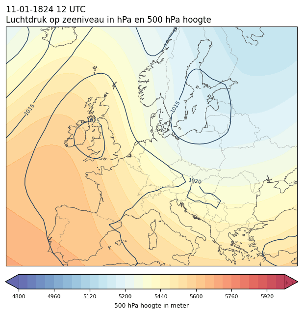 Weerkaart van 11 januari 1824 om 12 UTC