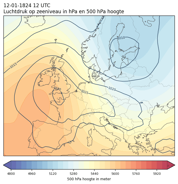 Weerkaart van 12 januari 1824 om 12 UTC