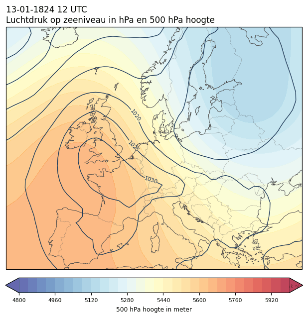 Weerkaart van 13 januari 1824 om 12 UTC
