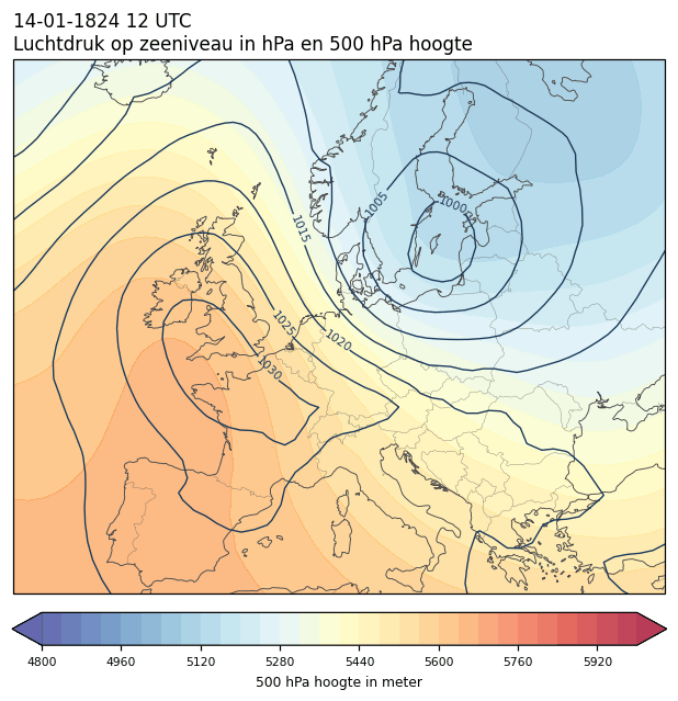 Weerkaart van 14 januari 1824 om 12 UTC