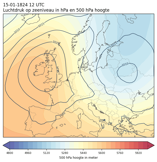 Weerkaart van 15 januari 1824 om 12 UTC