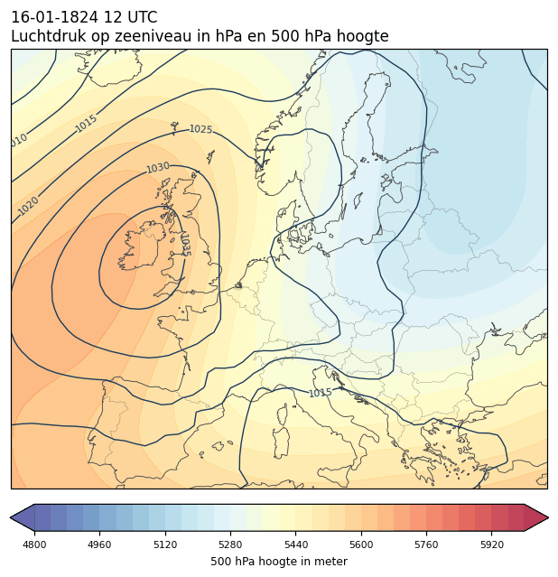 Weerkaart van 16 januari 1824 om 12 UTC