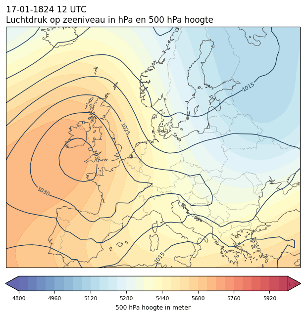 Weerkaart van 17 januari 1824 om 12 UTC