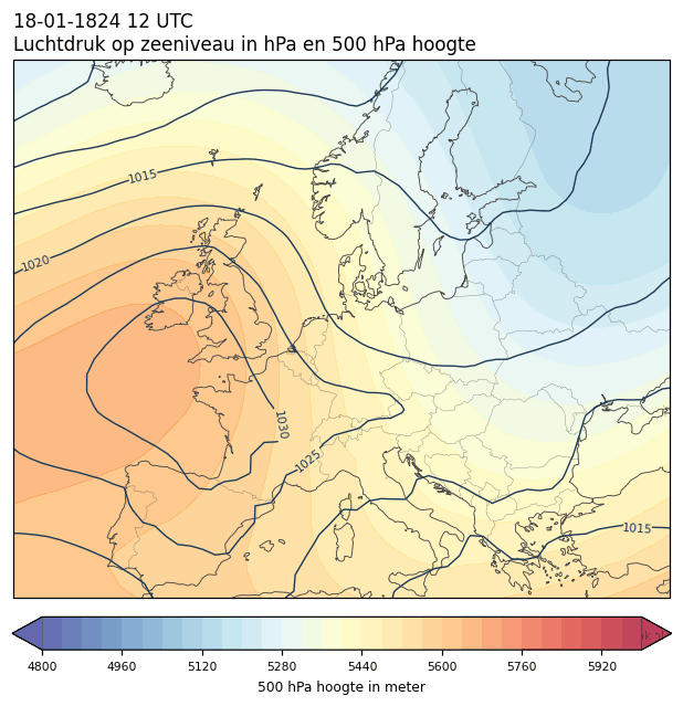 Weerkaart van 18 januari 1824 om 12 UTC