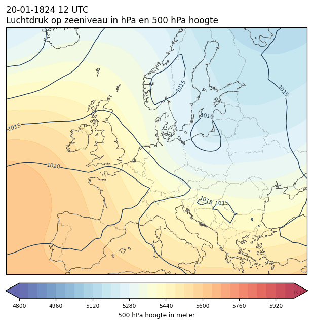 Weerkaart van 20 januari 1824 om 12 UTC