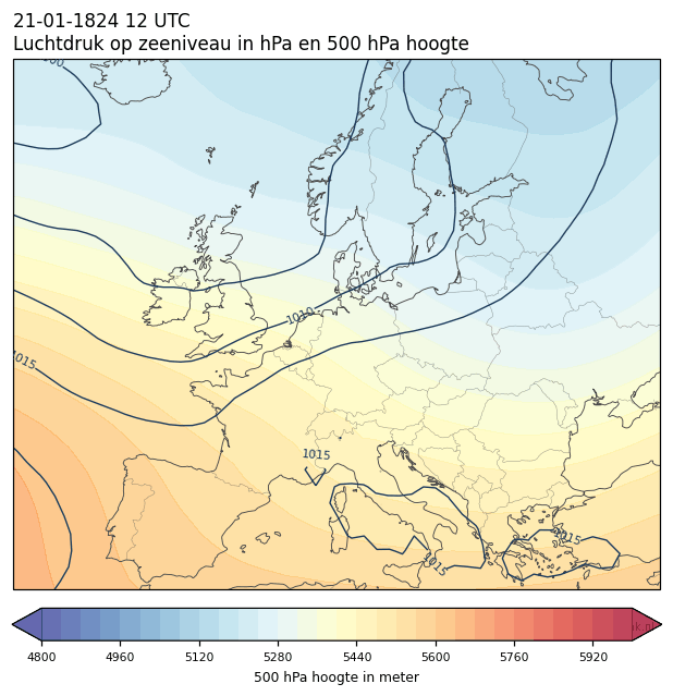 Weerkaart van 21 januari 1824 om 12 UTC