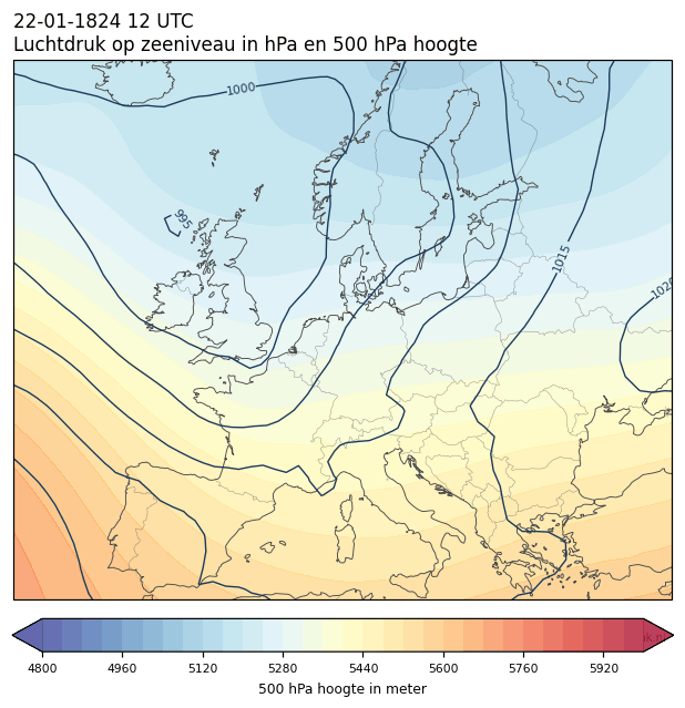 Weerkaart van 22 januari 1824 om 12 UTC