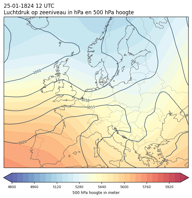 Weerkaart van 25 januari 1824 om 12 UTC