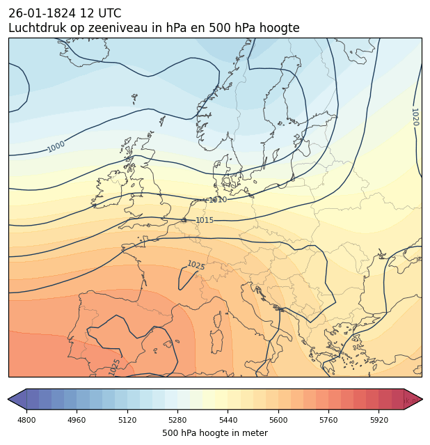 Weerkaart van 26 januari 1824 om 12 UTC