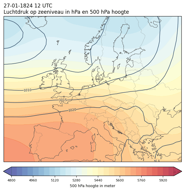 Weerkaart van 27 januari 1824 om 12 UTC
