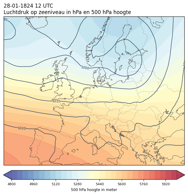 Weerkaart van 28 januari 1824 om 12 UTC