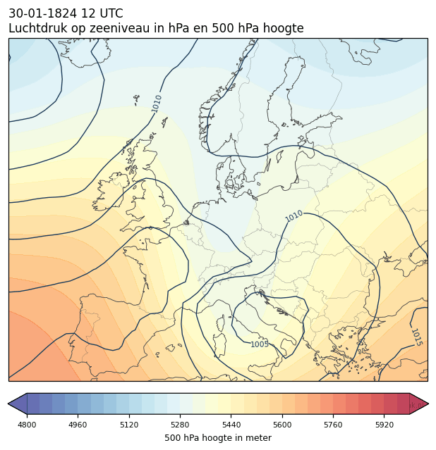 Weerkaart van 30 januari 1824 om 12 UTC