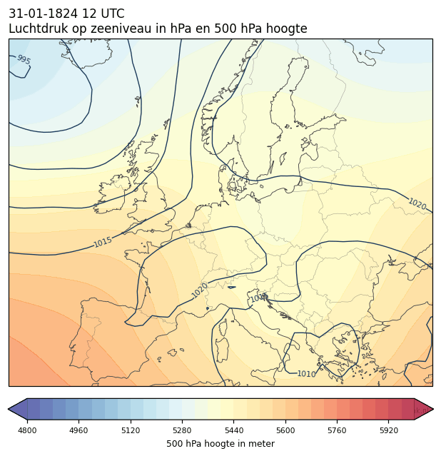 Weerkaart van 31 januari 1824 om 12 UTC