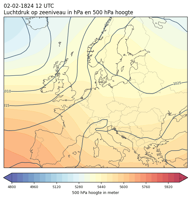 Weerkaart van 2 februari 1824 om 12 UTC