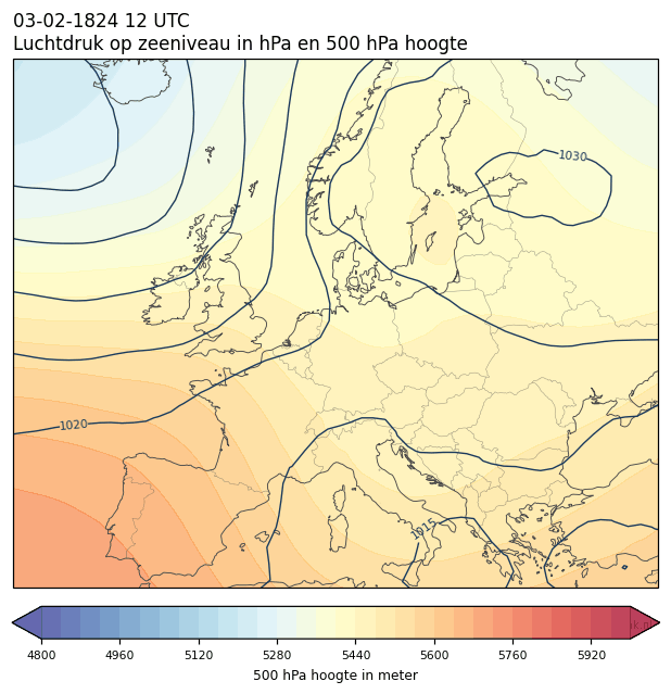 Weerkaart van 3 februari 1824 om 12 UTC