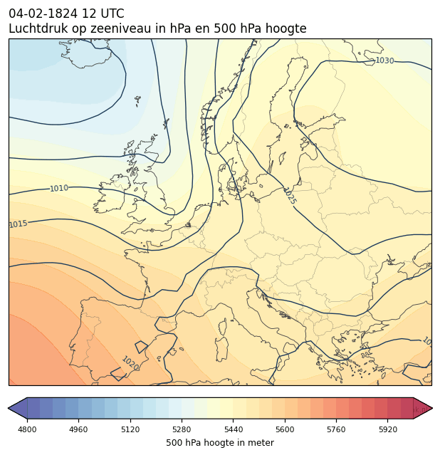 Weerkaart van 4 februari 1824 om 12 UTC