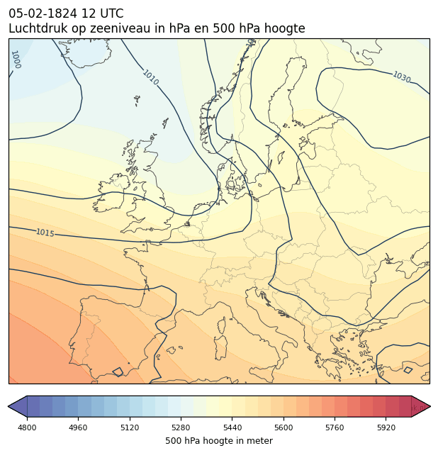 Weerkaart van 5 februari 1824 om 12 UTC