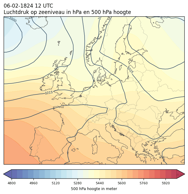 Weerkaart van 6 februari 1824 om 12 UTC