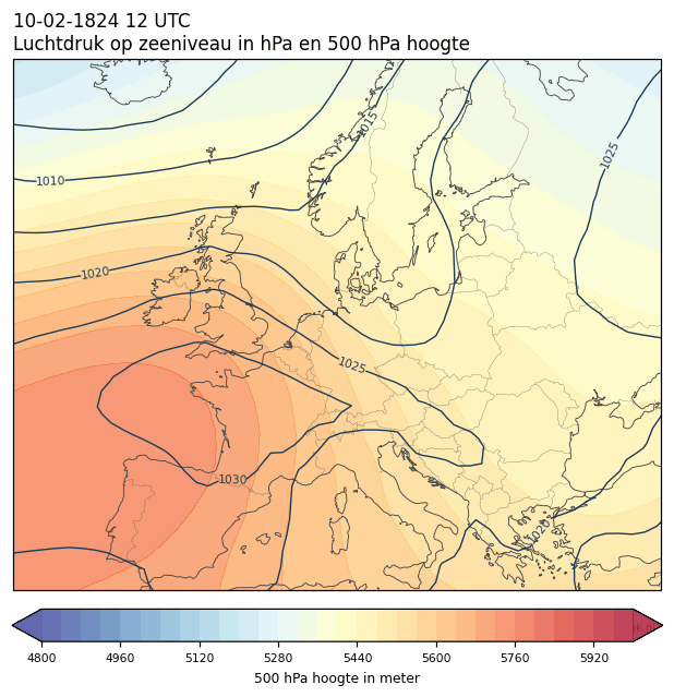 Weerkaart van 10 februari 1824 om 12 UTC