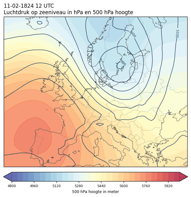 Weerkaart van 11 februari 1824 om 12 UTC