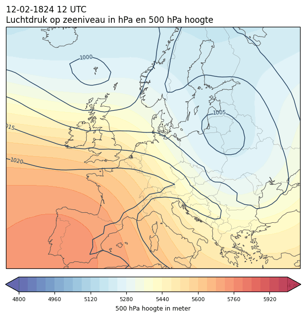 Weerkaart van 12 februari 1824 om 12 UTC