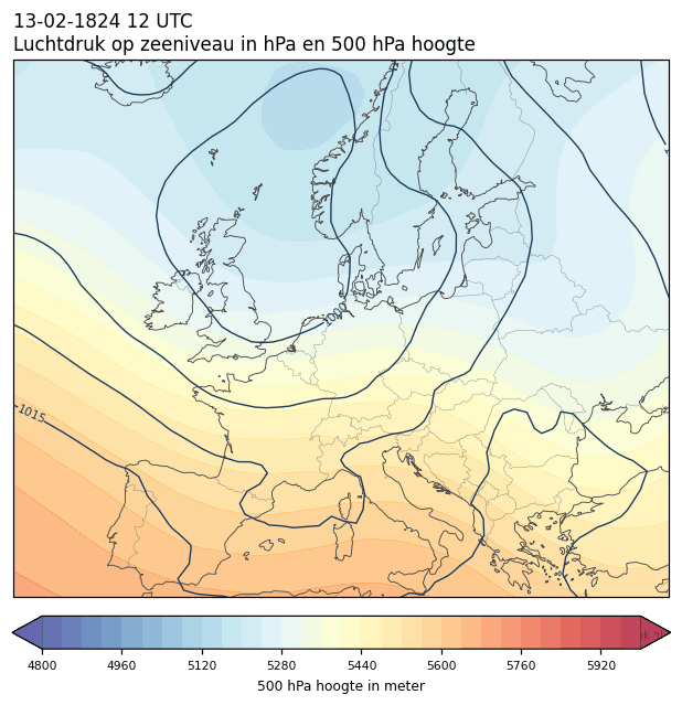 Weerkaart van 13 februari 1824 om 12 UTC