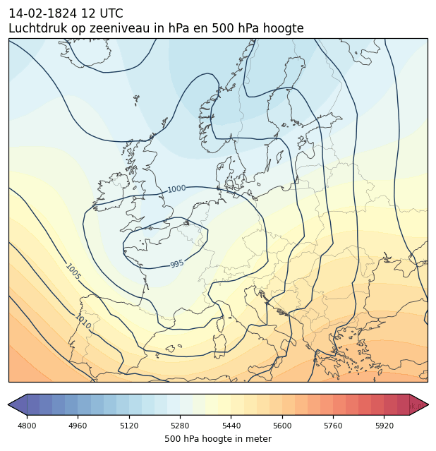 Weerkaart van 14 februari 1824 om 12 UTC