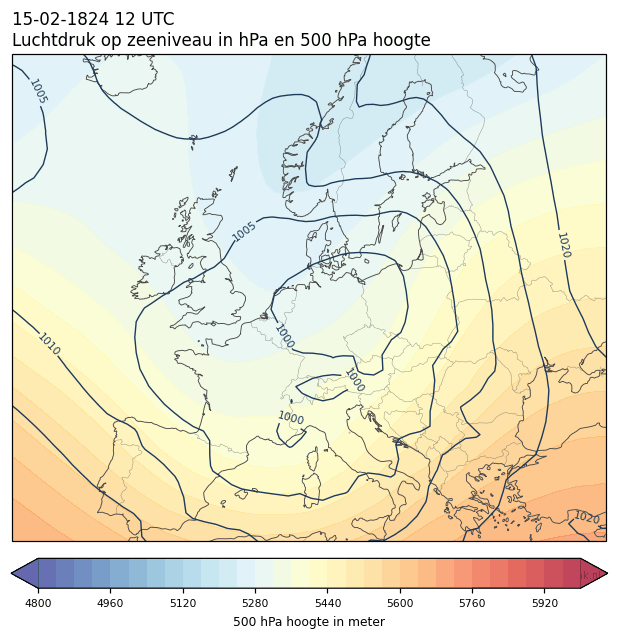 Weerkaart van 15 februari 1824 om 12 UTC