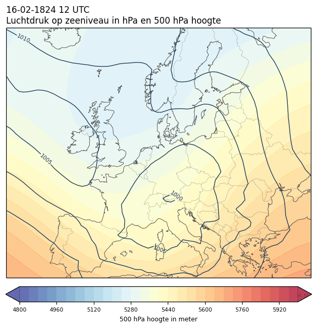 Weerkaart van 16 februari 1824 om 12 UTC