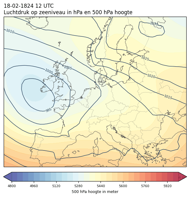 Weerkaart van 18 februari 1824 om 12 UTC