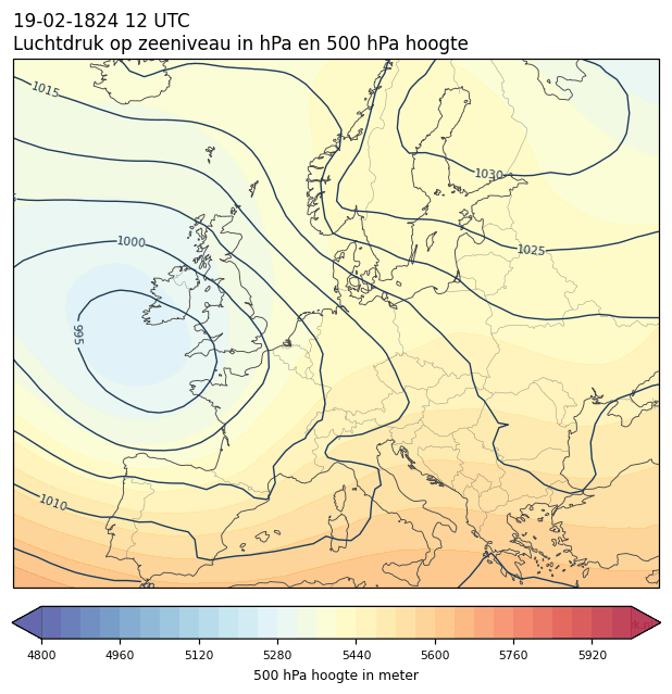 Weerkaart van 19 februari 1824 om 12 UTC