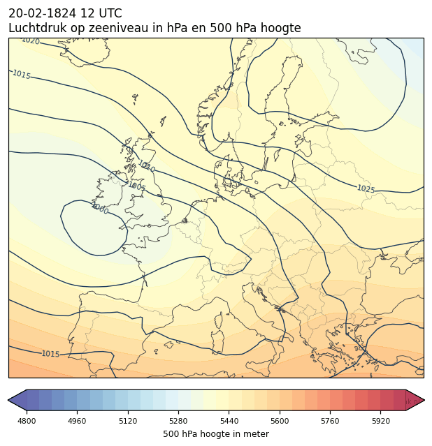 Weerkaart van 20 februari 1824 om 12 UTC