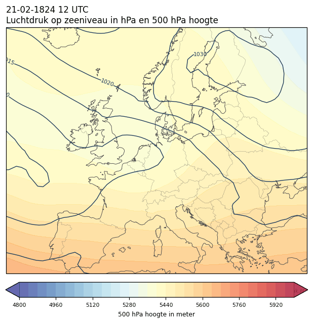 Weerkaart van 21 februari 1824 om 12 UTC