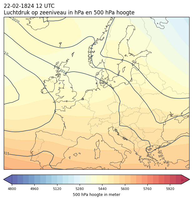 Weerkaart van 22 februari 1824 om 12 UTC