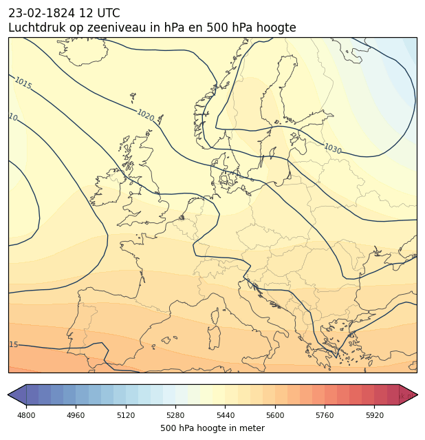 Weerkaart van 23 februari 1824 om 12 UTC