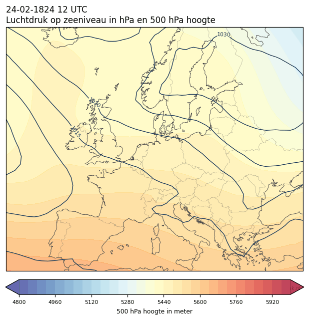 Weerkaart van 24 februari 1824 om 12 UTC