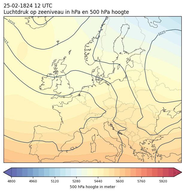 Weerkaart van 25 februari 1824 om 12 UTC