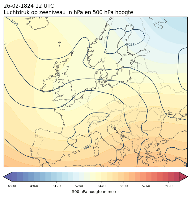 Weerkaart van 26 februari 1824 om 12 UTC