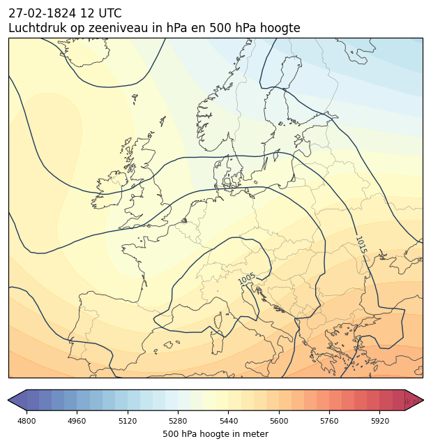 Weerkaart van 27 februari 1824 om 12 UTC