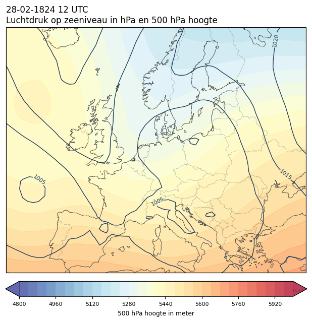 Weerkaart van 28 februari 1824 om 12 UTC