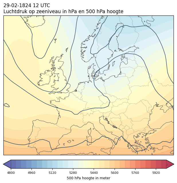 Weerkaart van 29 februari 1824 om 12 UTC