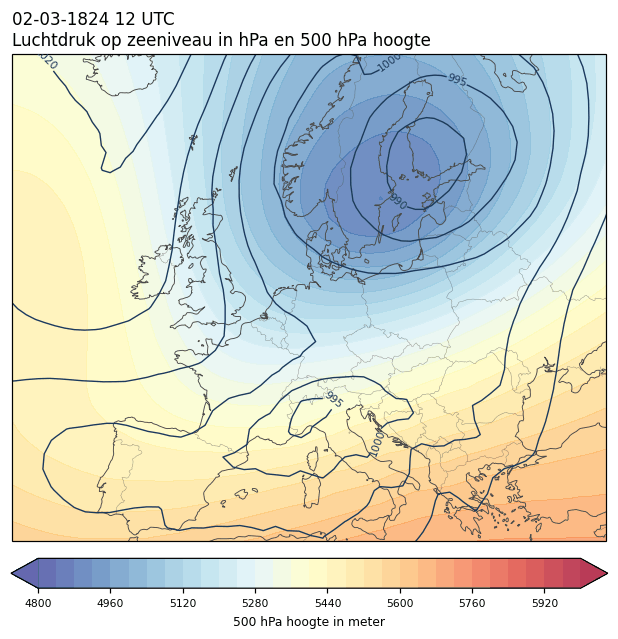 Weerkaart van 2 maart 1824 om 12 UTC