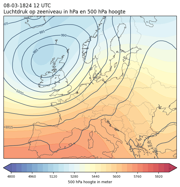 Weerkaart van 8 maart 1824 om 12 UTC