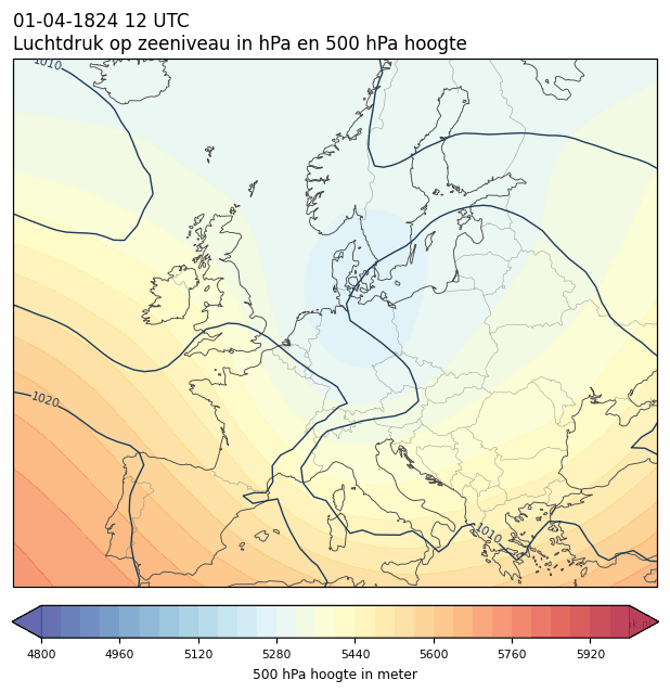 Weerkaart van 1 april 1824 om 12 UTC