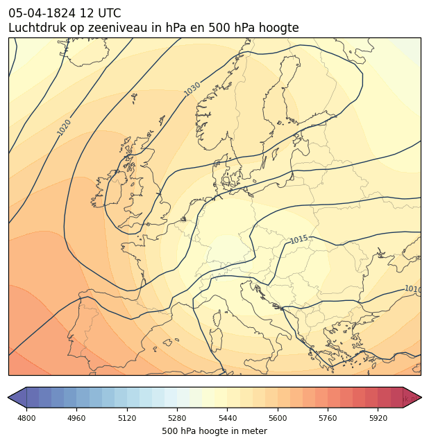 Weerkaart van 5 april 1824 om 12 UTC