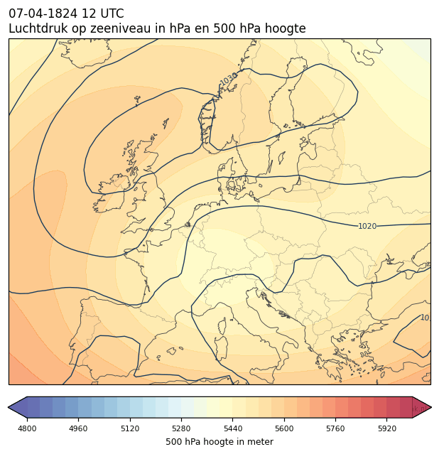 Weerkaart van 7 april 1824 om 12 UTC